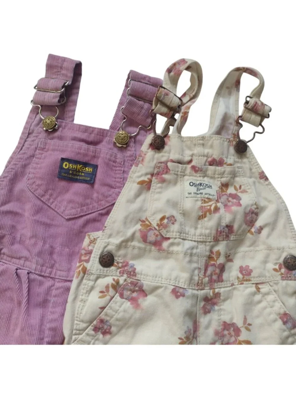 OshKosh B'Gosh Girls Overalls 2T Set of 2 Floral Purple Heavy Duty Play Coverall